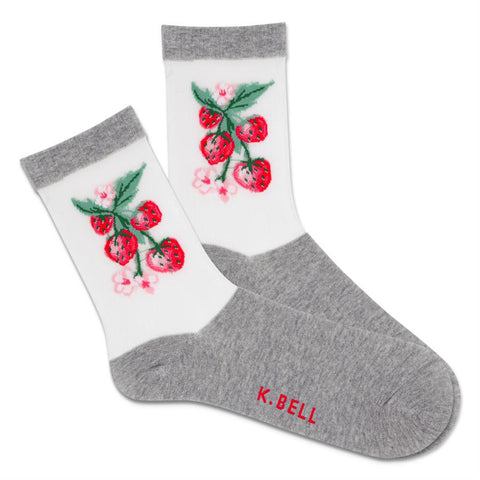 Sheer Strawberry Vine (Grey) Women's Crew Socks