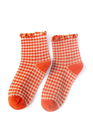 Lettuce Edge Plaid/Gingham (Orange) Ankle Socks