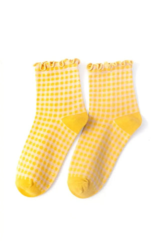 Lettuce Edge Plaid/Gingham (Yellow) Ankle Socks