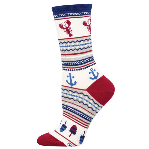 Maine Fair Isle Lobster (Ivory) Women's Crew Socks