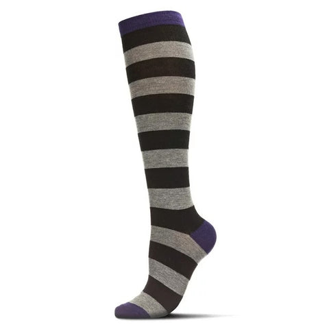 Wide Stripes (Black/Grey) Cashmere Blend Women's Knee Highs