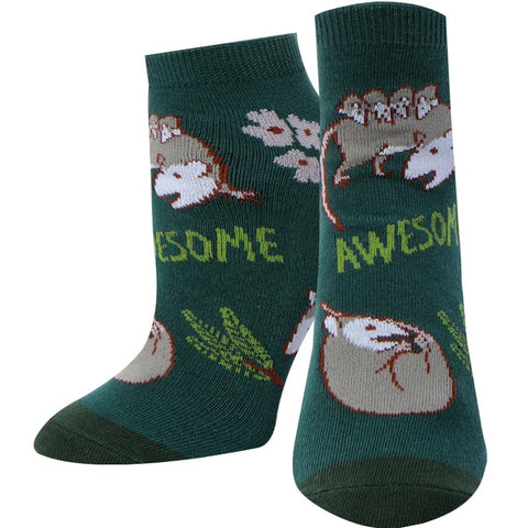 Awesome Possum (Green) Women's Ankle Socks
