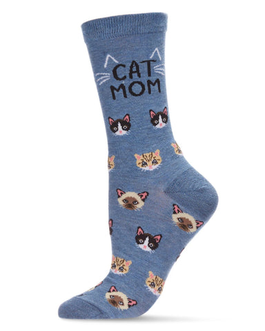Cat Mom (Denim Blue) Women's Bamboo Crew Socks