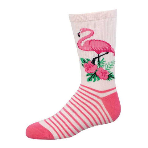 Flamingo Floral Kids' Athletic Crew Socks (Age 7-10)