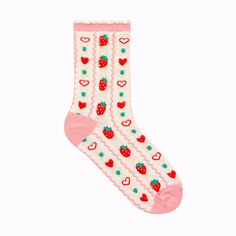 Retro Strawberry (Pink) Women's Crew Sock