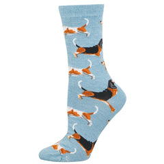 Basset Hounds (Blue Heather) Bamboo Crew Socks S/M