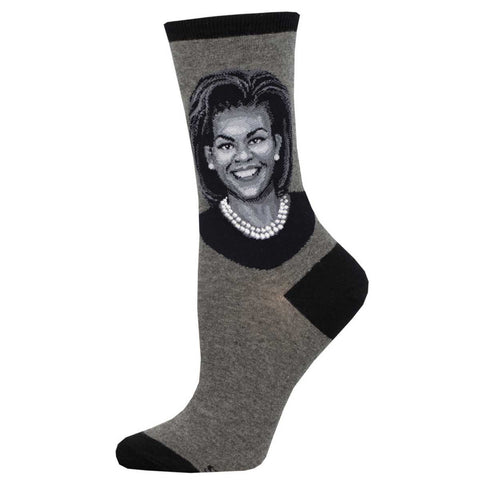 Michelle Obama Portrait (Charcoal) Women’s Crew Socks