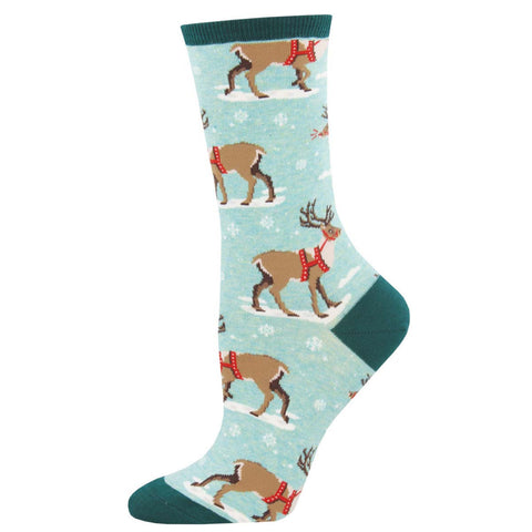 Winter Reindeer (Mint Heather) Women's Crew Socks