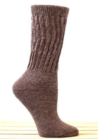 Solid Rib (Brown-Large) Alpaca Comfort Cuff Crew Socks