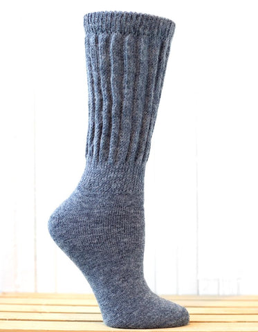 Solid Rib (Denim) Alpaca Comfort Cuff Crew Socks