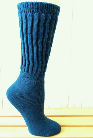 Solid Rib (Teal) Alpaca Comfort Cuff Crew Socks