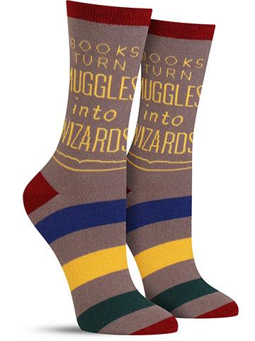 Books Turn Muggles into Wizards Women's Crew Socks