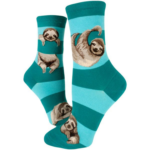 Sloth Stripe (Teal) women's Crew Socks