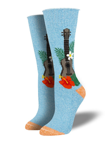 Outlands Made in USA Ukulele In Paradise (Blue) Women's Boot Sock