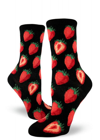 Strawberry (Black) Women's Crew Socks