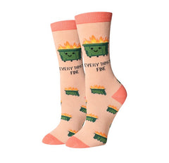 Everything's Fine, Dumpster Fire (Light Pink) Women's Crew Socks