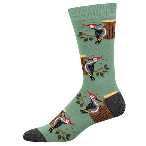 Woodpecker (Green) Bamboo Men's Crew Socks