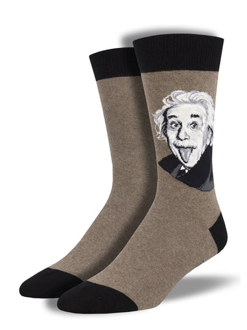 Einstein Portrait (Brown)  Men's Crew socks