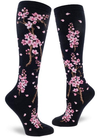 Cherry Blossoms (Deep Navy) Women's Knee Highs