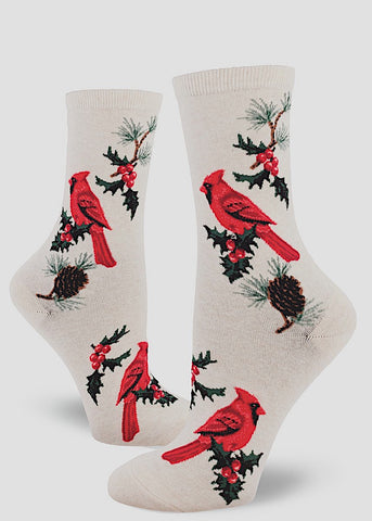 Northern Cardinals (Cream/Ivory) Women's Crew Socks
