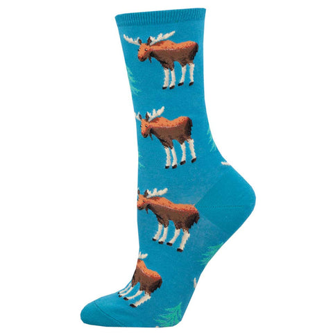 Moose And A Spruce (Teal) Women's Crew Socks