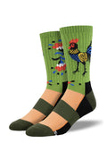 Rooster Folk Art (Green) Merino Wool Unisex L/XL Crew Sock