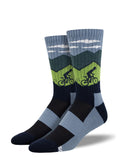 Ride, On, Ride On, Ride On, Cyclist (Blue) Merino Wool Unisex L/XL Crew Sock