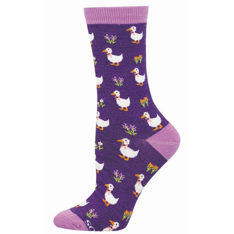 Duck Duck Flower (Purple) Bamboo Crew Socks S/M