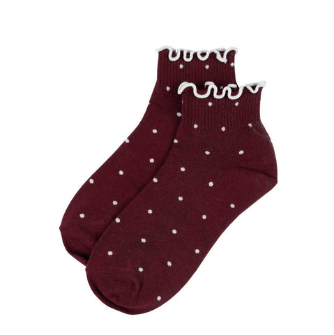 Frilly Polka Dot (Wine) Women's Ankle Sock