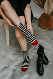 Roll Top Sailor Stripe (Black) Bamboo Women's Crew Socks