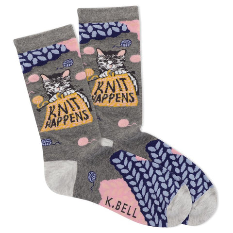 Knit Happens (Grey) Women's Crew Socks