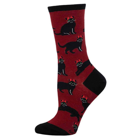 Devilish, Black Cats (Red) Crew Socks S/M