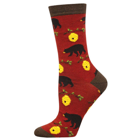 Bears & Bees (Red) Women's Bamboo Crew