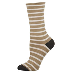 Roll Top Sailor Stripe (Hemp/Ivory) Bamboo Crew Socks S/M