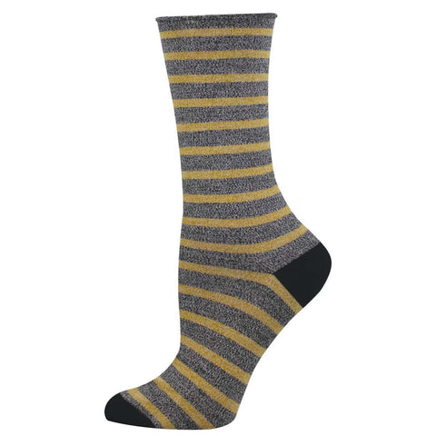 Roll Top Sailor Stripe (Static/Gold) Bamboo Crew Socks S/M