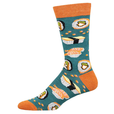 Sushi Come, Sushi Go (Teal) Bamboo Crew Socks L/XL