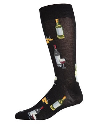 Wine And Cheese (Black) Men's Bamboo Crew Socks