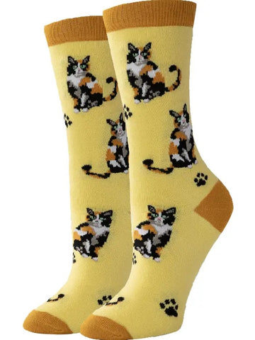 Calico Cat (Yellow) Crew Socks Unisex