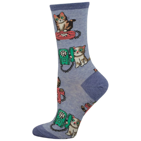 Cat Calls (Blue Heather) Crew Socks S/M