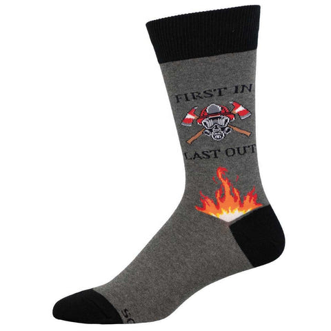 First In-Last Out, Firefighter (Heather Gray) Crew Socks L/XL