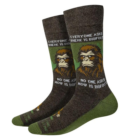 How Is Bigfoot? (Green/Brown) Crew Socks L/XL