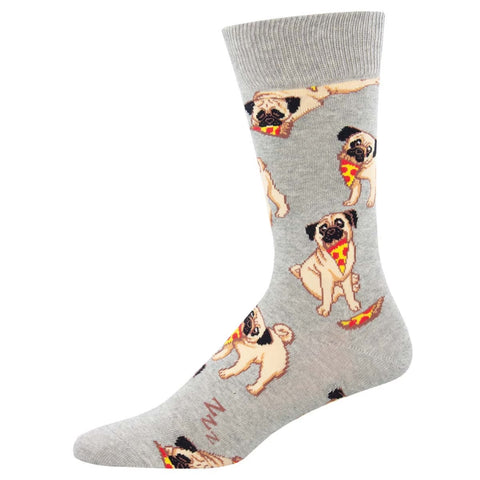 Man's Best Friend, Pizza Pug (Grey) Crew Socks L/XL