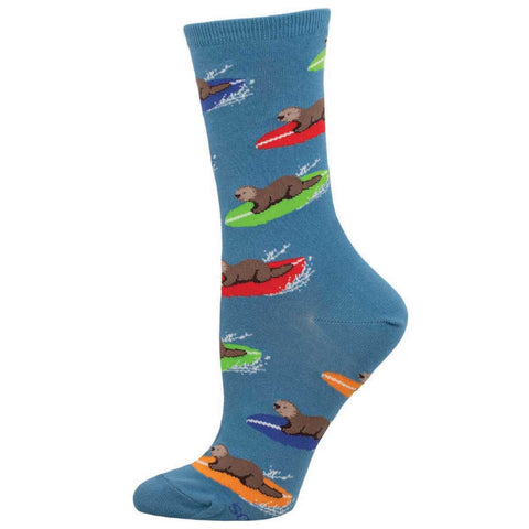 Surfing Sea Otter (Blue) Crew Socks S/M