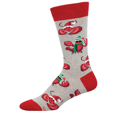 Here Comes Santa Claws! Festive Lobsters (Grey) Crew Sock L/XL