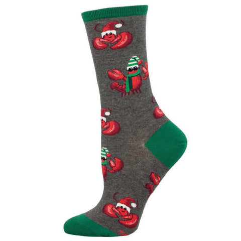 Here Comes Santa Claws! Festive Lobsters (Charcoal)  Crew Socks S/M