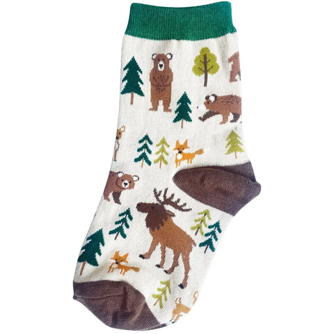 Woodland Creatures Kids' (Age 7-10) Crew Socks