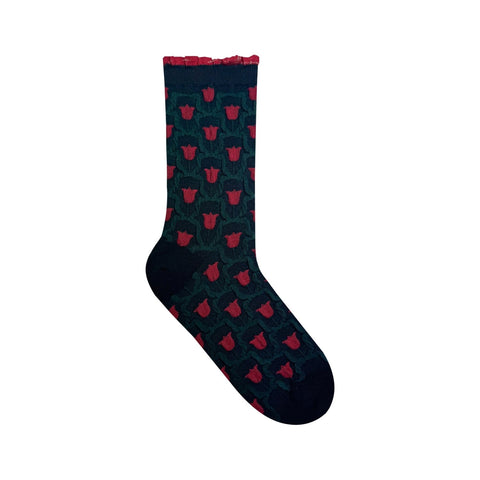 Glitter Frill Tulip (Black/ Red) Crew Sock S/M