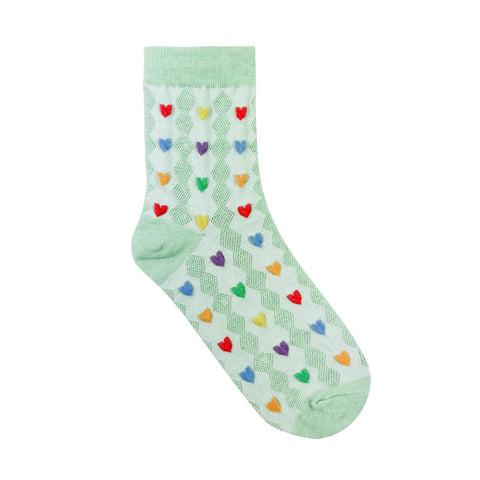 Heart Party (Mint) Crew Sock S/M