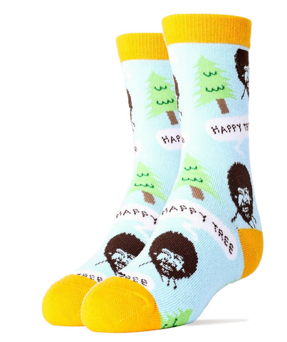 Bob Ross Happy Tree Kids (Age 7-10) Crew Sock