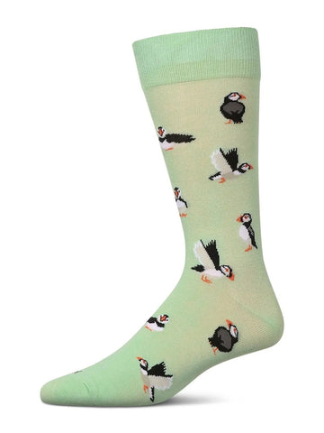 Maine Puffins (Mint) Bamboo Crew Socks L/XL